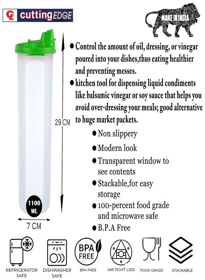 Cutting EDGE Air-Tight & Leak Proof Plastic Oil Pourer - for Vinegar, Sauces, Olive & Refined Oils, Easy Flow, BPA Free, Refrigerator Safe (Green) (Set of 2, 1.1L) - Image 4
